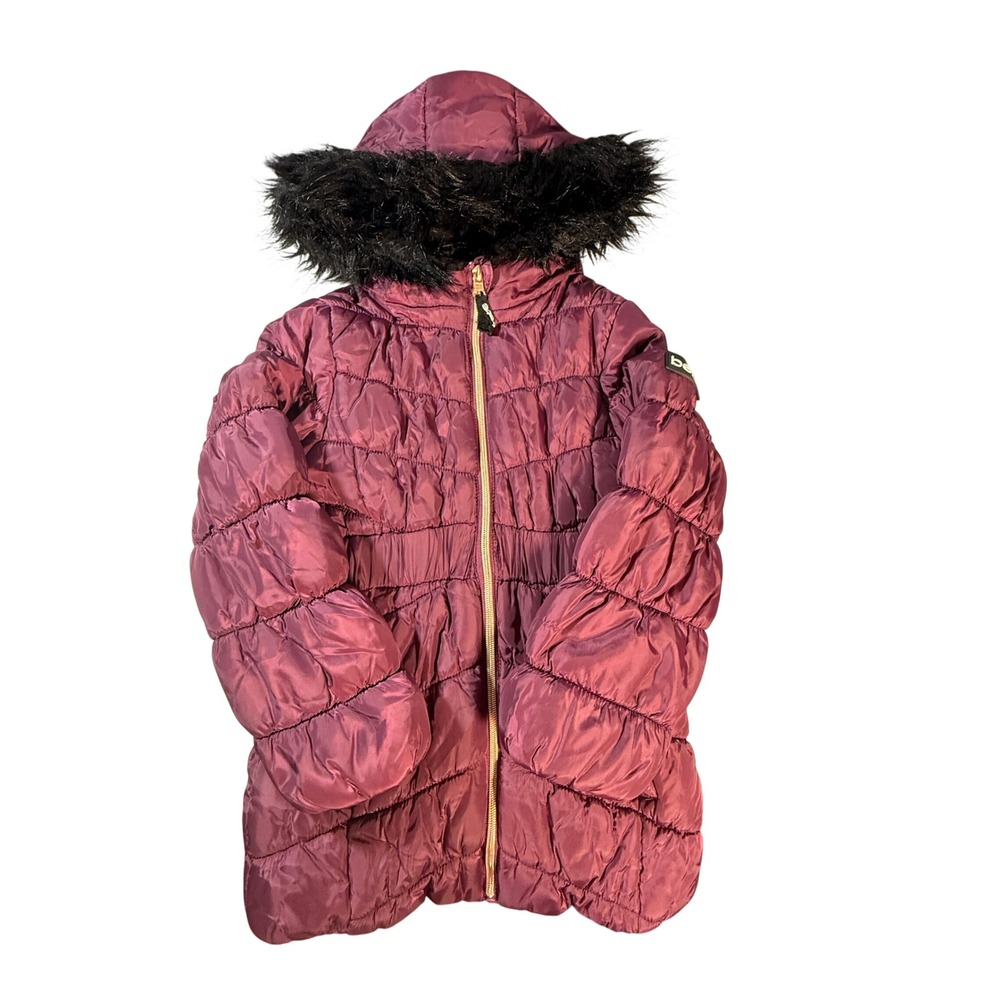 Bebe Puffer Jacket Kids Size L 6X Purple Excellent Faux Fur Hood Coat